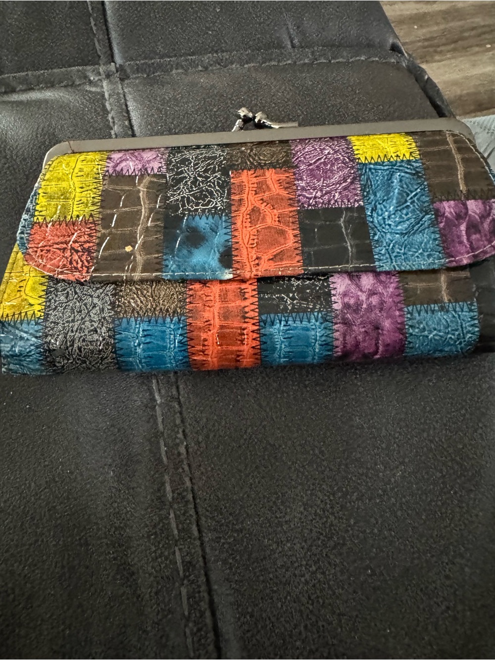 Patchwork Multicolor Leather Clasp Wallet - Women's Colorful Patch Design